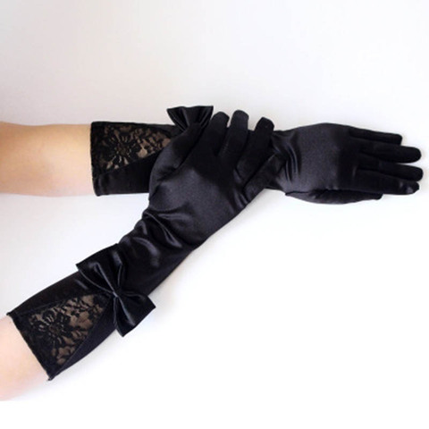 Gants de danse en satin à manches longues, accessoires de robe sexy pour dames, nœud en dentelle, gants de performance d'étiquette, discothèque amusant E18 ► Photo 1/5