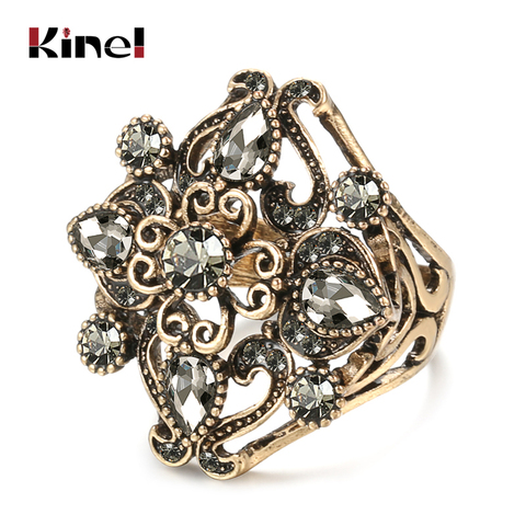 Kinel – bague en cristal Vintage pour femmes, Unique, style Boho, couleur or Antique, croix en cristal, fleur, bijoux de mariée, cadeaux de mariage ► Photo 1/6