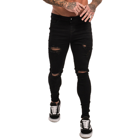 GINGTTO-Jeans Skinny déchiré noir pour hommes, Streetwear, 2022, pantalon en Denim extensible, zm04, collection livraison directe ► Photo 1/6