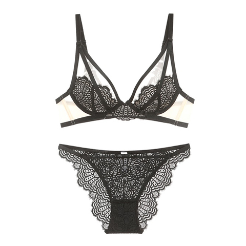 Soutien-gorge Transparent Ultra-fin en dentelle, ensemble de string ajouré avec pierres, sous-vêtements Sexy, Lingerie pour femmes, noir, rouge, nouvelle collection 2022 ► Photo 1/6