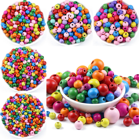 Ybzret-perles rondes en bois multicolores, 500 pièces, 4/6/8mm, pour la fabrication de bijoux, avec hochet, sucette, résultats ► Photo 1/6