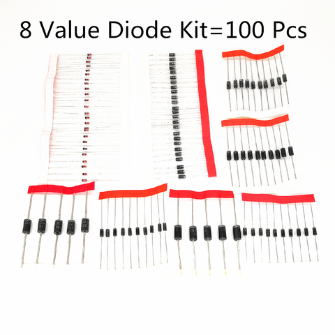 8 valeur Diode Kit 1N4007 DIODE 1N4148 1N5817 1N5819 1N5399 1N5408 1N5822 FR107 FR207 1N4001 1N4002 1N4003 1N4004 1N4005 1N60 ► Photo 1/5