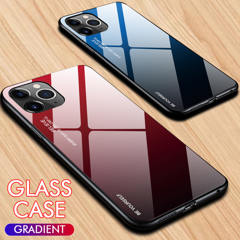 Pour iPhone 12 11 Pro Max étui dégradé verre trempé étui pour iPhone X XR XS Max 7 8 6 6s 7plus 8plus 11 Pro Max 12 Mini couverture ► Photo 1/6