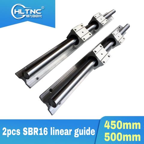 2 pièces SBR16 450mm 500mm guide linéaire et 4 pièces SBR16UU blocs de roulement linéaire, sbr16 longueur 450mm 500mm pour pièces de CNC ► Photo 1/2