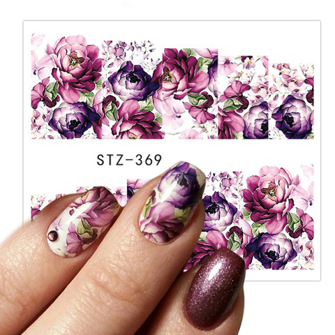 1 feuille Femmes Pleine Couverture Autocollant De Transfert D'eau Nail Art Stickers Nail Art Beauté Violet Rose Décorations Polonais Conseils TRSTZ369-352 ► Photo 1/6