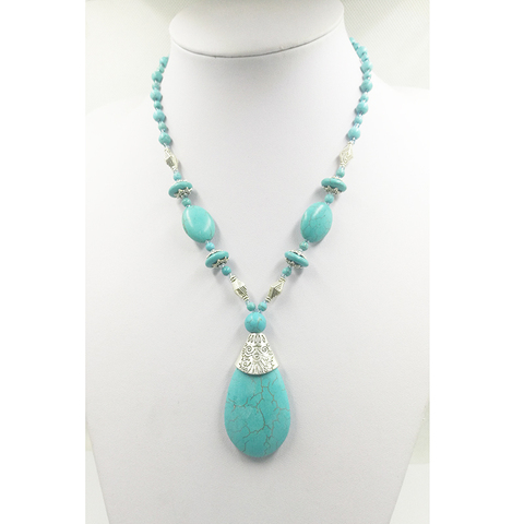 Collier turquoise vert naturel pour femmes, bijoux Vintage, 7 couleurs au choix, pendentif en pierre parfaite, goutte d'eau, haute qualité ► Photo 1/6