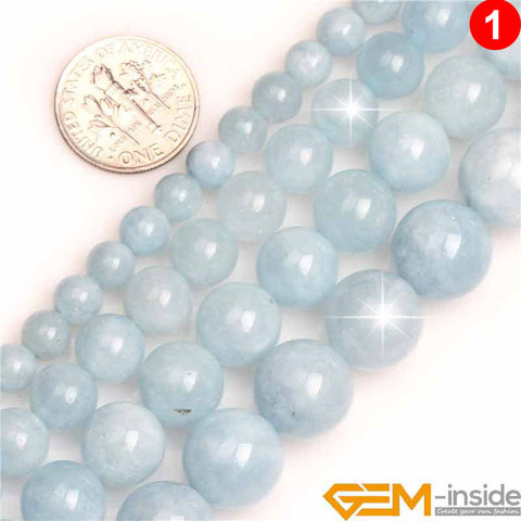 Semi-aigue-marine, 6mm, 8mm, 10mm, 12mm, Semi-pierres précieuses de Jades, pour la fabrication de bijoux, vente en gros ► Photo 1/6