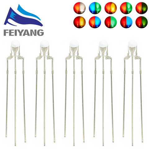 100 pièces 3MM rond clair lentille deux couleurs commune Anode/Cathode LED rouge chaud blanc bleu jaune vert bi-couleur Diode lumière ► Photo 1/4