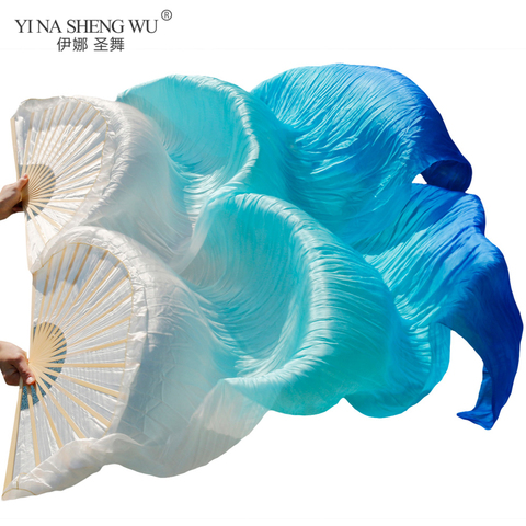 Ventilateurs de danse en soie 100% vraie/imitation du ventre, teint à la main, longue, éventail de danse chinoise, voile, 24 couleurs ► Photo 1/6