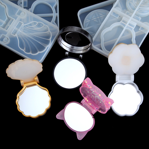 Miroir de maquillage pliable en cristal, coquille, miroir de chat, diamant, Rose, moule en résine époxy en Silicone ► Photo 1/6