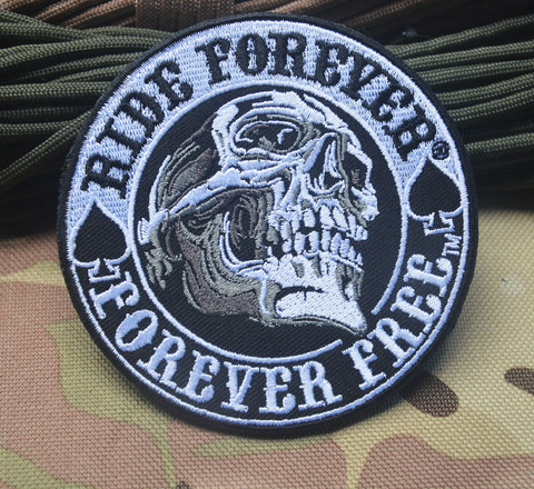 Patchs brodés Ride forever gratuits pour veste, patchs de course de moto, badges tactiques militaires tête de mort USA ► Photo 1/3