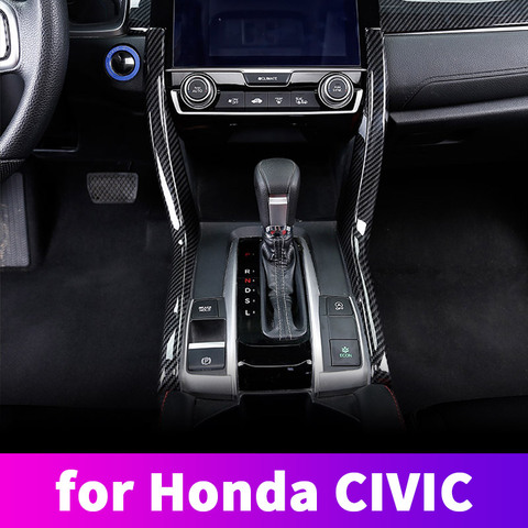 Autocollants d'intérieur de voiture en fibre de carbone, de contrôle central, décoratifs, accessoires modifiés, fournitures pour Honda Civic 10e de 2016 à 2022 ► Photo 1/4