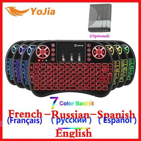 Russe Anglais Espagnol Hébreu Français mini 2.4 GHz Sans Fil Clavier i8 Touchpad Rétro-Éclairage i8 clavier Pour boîtier de télévision androïde PS3 PC ► Photo 1/6