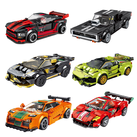 Champions de vitesse célèbre voiture F8 F1 Ford Mustang GT40 R8 Dodge Super blocs de construction Kits briques modèle classique jouets pour enfants cadeau ► Photo 1/6