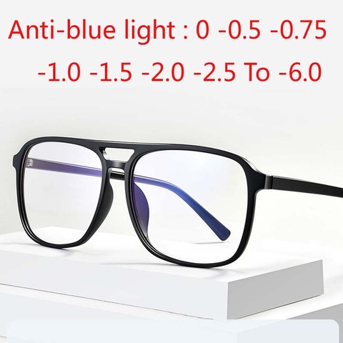 Carré fini myopie lunettes Anti-lumière bleue grand cadre Double faisceau dioptrie 0 -0.5 -0.75 -1.0 -2.0 -2.5 -3.0-6.0 To- ► Photo 1/6