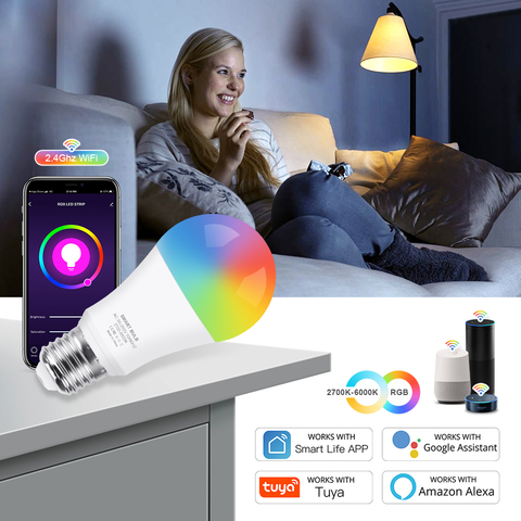 WiFi lumière intelligente LED ampoule RGB CW E27 LED lampe commande vocale changement de couleur travail à intensité variable avec Amazon Alexa Google Tuya vie intelligente ► Photo 1/6