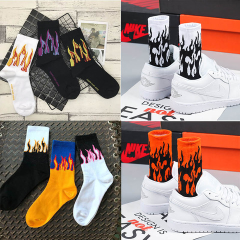 Hip Hop mode unisexe flamme motif chaussettes rue mode Skateboard Cool coton chaussettes Harajuku Style hommes drôle chaussette ► Photo 1/6