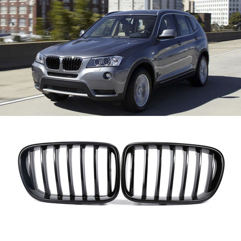 Une paire ABS 2010-2013 brillant noir voiture avant Gril pour BMW X3 F25 1 ligne lattes avant pare-chocs rein Grille Auto accessoires ► Photo 1/6