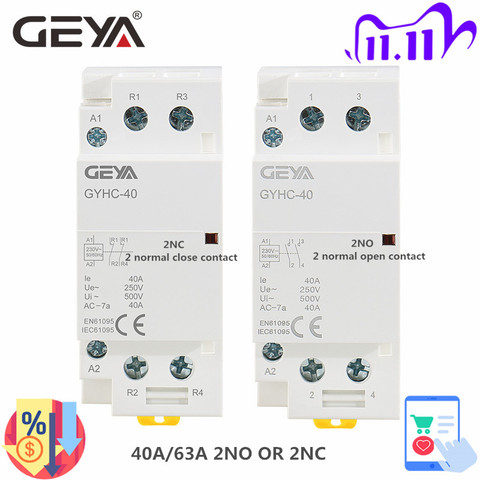 GEYA – contacteur modulaire automatique 2P 40A 63A 2NO ou 2NC, montage sur Rail DIN ac 220V 230V ► Photo 1/6