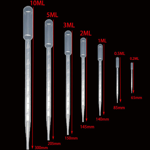 Pipette de laboratoire jetable en plastique, récipient gradué, compte-gouttes de liquide, équipement de paille, 0.2 / 0.5 / 1/2/3/5/10ML, 10 pièces ► Photo 1/6