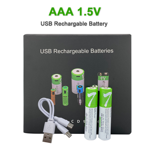 Piles rechargeables USB 1.5V AAA, 550 mWh, 360mAh, Li-ion, pour télécommande, souris électrique + câble type-c, Original ► Photo 1/6