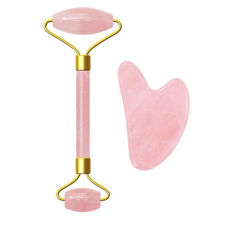 Rouleau de Massage du visage en Quartz Rose, plaque grattoir en Jade naturel, Double tête, amincissant, Anti-rides ► Photo 1/6