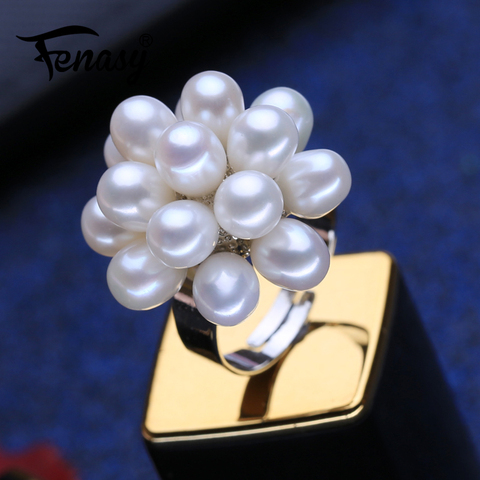 FENASY beaucoup de perles naturelles perle d'eau douce anneaux pour les femmes à la main femme 925 en argent Sterling bague de fête bijoux fins ► Photo 1/6