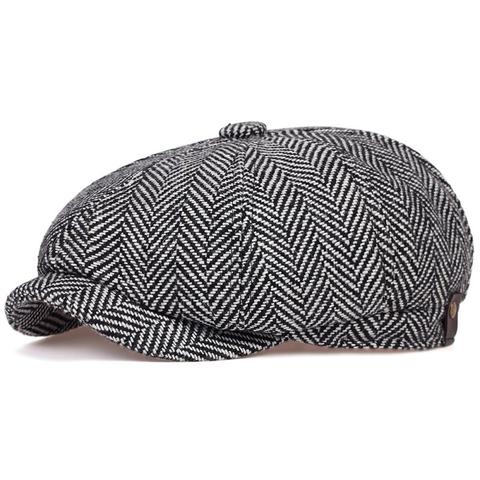 Nouveau hommes casquette gavroche béret chapeau hommes femmes chapeaux sauvages Tweed Gatsby octogonal noir blanc chevrons Vintage lierre chapeaux gorras ► Photo 1/6