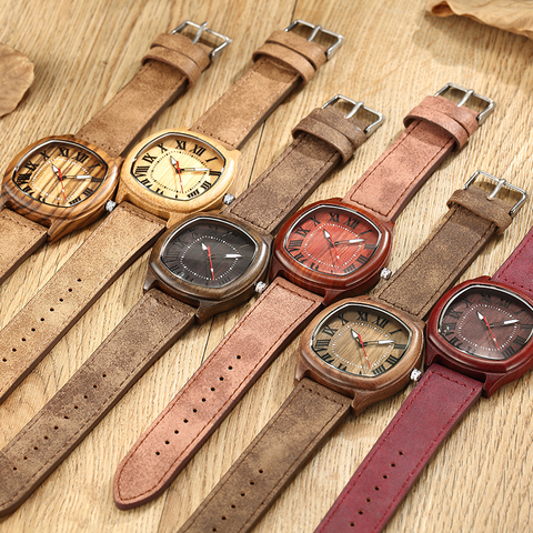 Montre à Quartz en bois naturel pour hommes et femmes, 6 types, montre-bracelet en cuir véritable, en bambou, fait à la main, cadeau unisexe ► Photo 1/6