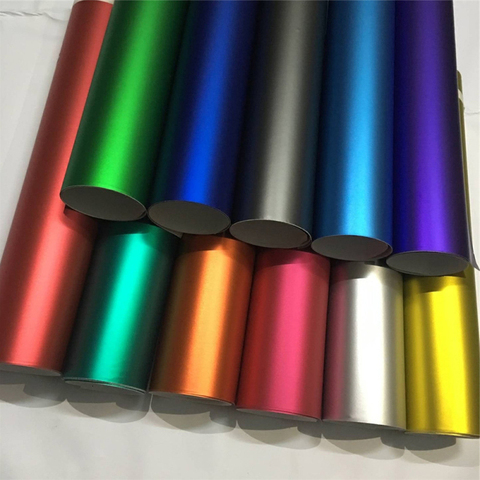 Film vinylique en Satin chromé mat, différentes couleurs, emballage métallique en vinyle, autocollant pour voiture, ordinateur portable, téléphone, graphique de moto ► Photo 1/6