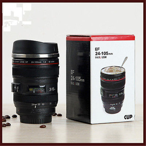 Tasse de thé tasse créative | Lentille de 24-105 MM THERMOS caméra café de voyage tasse en acier inoxydable à revêtement brossé noir ► Photo 1/5