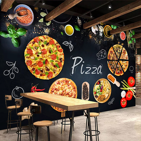 Peinture murale 3D personnalisée pour boutique Pizza, papier peint noir avec Photo, décoration murale pour café et Restaurant ► Photo 1/6