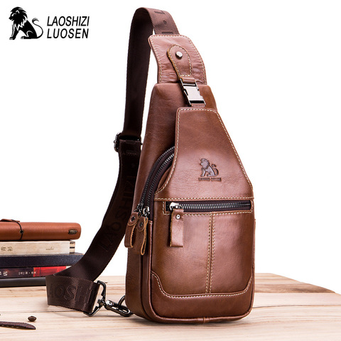 LAOSHIZI – sac à bandoulière en cuir véritable pour homme, sacoche de poitrine, 2022 ► Photo 1/6