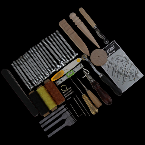 Kit d'outils de poinçonnage pour l'artisanat du cuir, travail de couture, sculpture, selle, poinçon de fil ciré, dé à coudre ► Photo 1/6