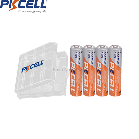 PKCELL – lot de 4 piles rechargeables AAA 900mWh 1.6V ni-zn AAA et 1 boîtier pour piles AA/aaa, étuis pour jouets avec lampe de poche ► Photo 1/6