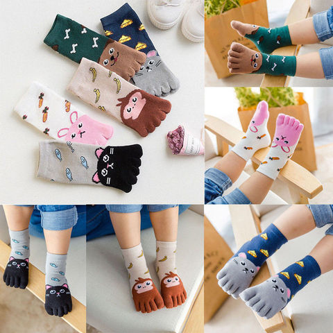 Chaussettes à orteils en coton pour enfants, 2022 coton, tricot, imprimé animaux, 5 styles, une paire, 3-12T, nouvelle collection, 100% ► Photo 1/6