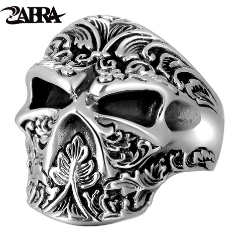 ZABRA – bague en argent Sterling 100% 925 véritable pour hommes, anneau avec crâne en sucre, réglable à la main, bijoux gothiques Punk Rock ► Photo 1/6