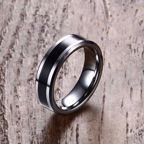 Bague de mariage en carbure de tungstène pour hommes, en émail noir, 6MM ► Photo 1/6