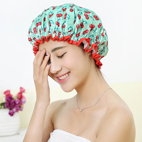 Épais 1 pièces imperméable à l'eau bain chapeau Double couche douche cheveux couverture femmes fournitures bonnet de douche accessoires de salle de bain ► Photo 1/6