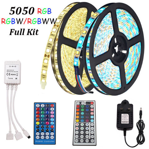 Bande lumineuse RGB LED SMD 5050 RGBW, étanche, Flexible, dc 12v, 5M, 300Led + alimentation 3a + télécommande 40 touches/44 touches ► Photo 1/6