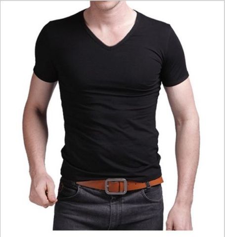 T-Shirt à manches courtes col en V homme, nouveauté, T-Shirt Slim et Slim, couleur unie 2022 été offre spéciale ► Photo 1/5