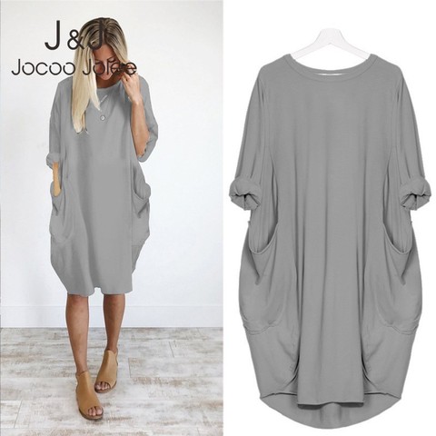 Femmes décontracté robe ample avec poche dames mode O cou longs hauts femme t-shirt robe Streetwear grande taille 5XL vestidos ► Photo 1/6