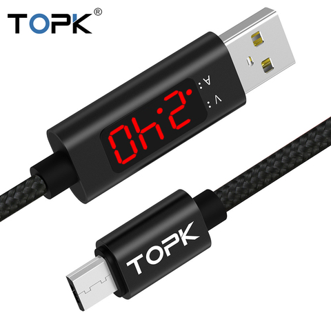 TOPK 1 M Micro USB câble données charge LED numérique tension et courant affichage Nylon tressé USB câble chargeur pour Samsung Xiaomi ► Photo 1/6