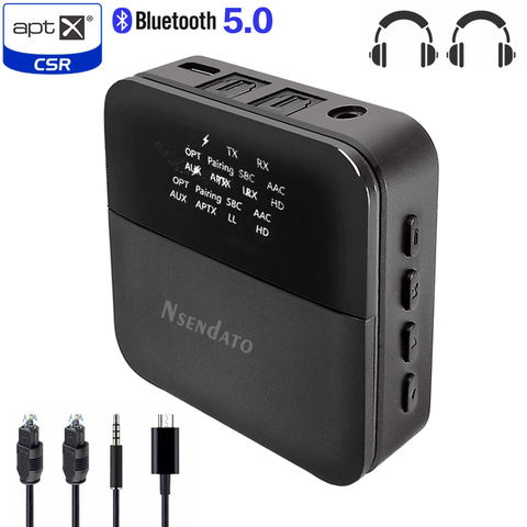 Transmetteur récepteur Audio musical sans fil 2 en 1, Bluetooth 5.0, Mini adaptateur optique 3.5mm aux aptX HD à faible latence Auto-ON pour télévision ► Photo 1/6