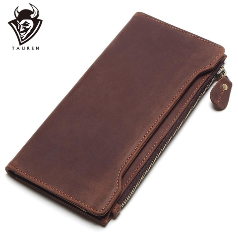 TAUREN – portefeuille en cuir 100% véritable pour homme, classique, Long, Vintage, à la mode ► Photo 1/6