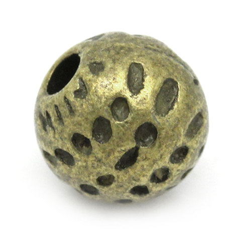 Perles d'espacement boule ronde point Bronze Antique sculpté 6mm de diamètre, trou: environ 1mm.100 pièces (K02715) ► Photo 1/3