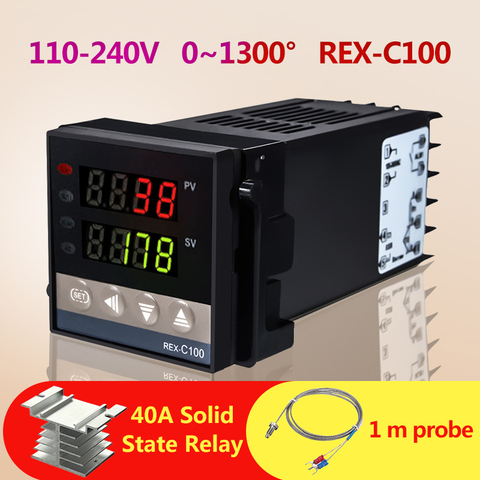REX-C100 d'alarme 110V à 240V 0 à 1300 degrés Kits de régulateur de température PID numérique avec capteur à sonde de Type K ► Photo 1/6