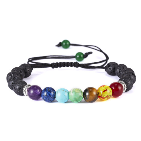 Chakra classique 8mm perles de pierre de lave 7 couleur chaîne Bracelets pour femme hommes tissé corde Yoga mode amitié réglable bijoux ► Photo 1/6