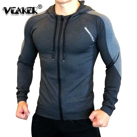 Veste de sport pour homme, sweat à capuche élastique, manches longues, avec fermeture éclair, Slim, pour la randonnée, le Jogging ► Photo 1/6