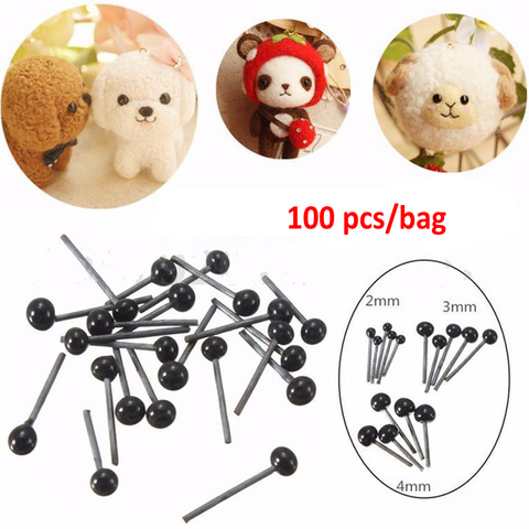 100 pièces/sac yeux en verre 2mm / 3mm / 4mm aiguille feutrage ours chien chat peluche trucs animaux poupées bricolage yeux noirs poupées accessoires ► Photo 1/6